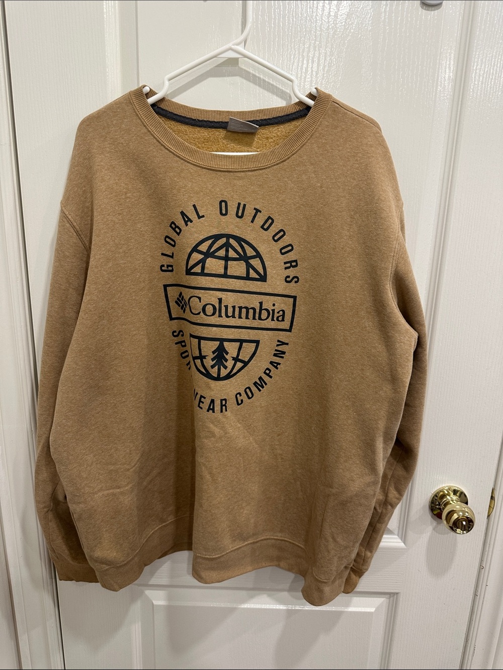 Columbia Brown Crewneck Sweatshirt with Navy Global Outdoors Logo